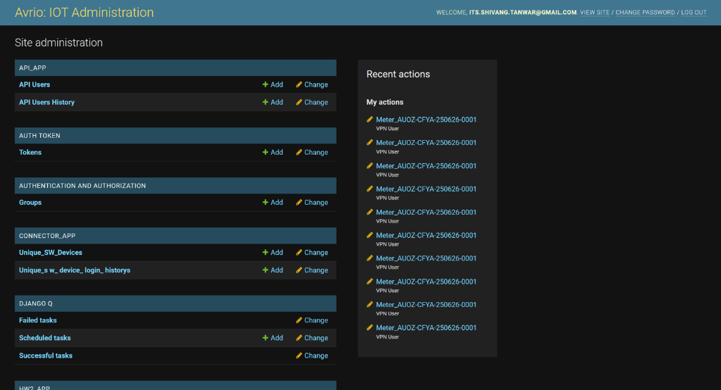 Avrio IoT Admin Dashboard